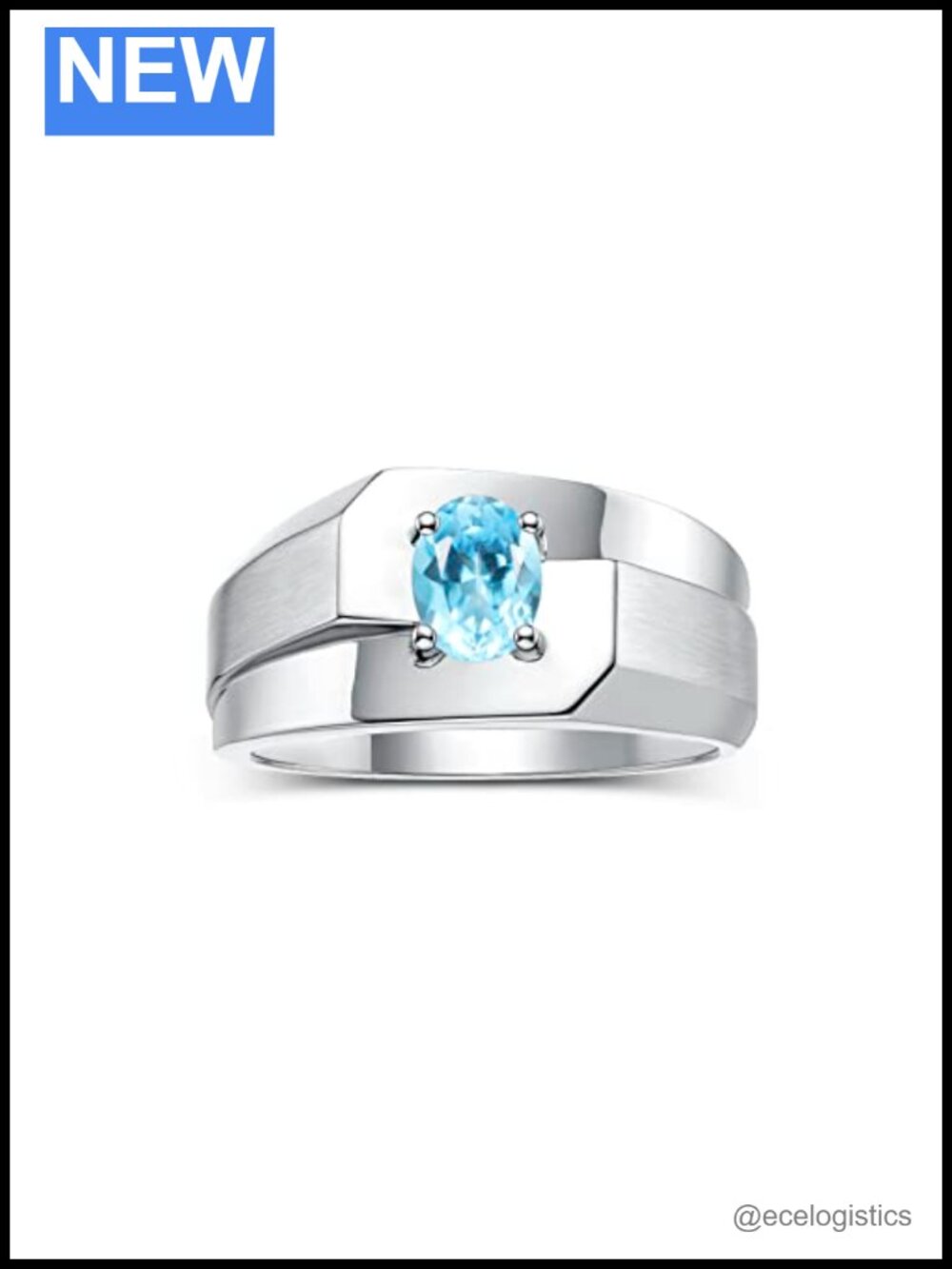 Men's Sterling Silver Solitaire Ring with 7x5MM Oval Gemstone - Size 10